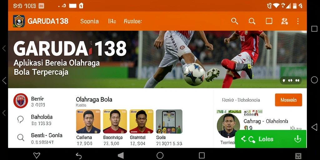 Tampilan antarmuka aplikasi GARUDA138 dengan berita olahraga bola terbaru.